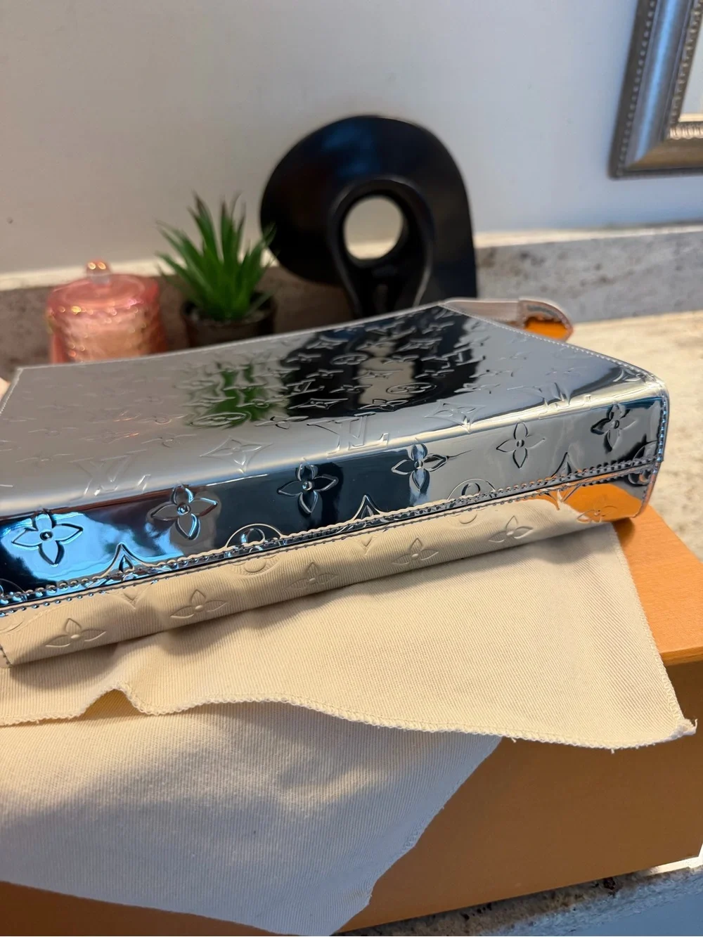 Louis Vuitton Metallic Silver Monogram Cosmetic Pouch